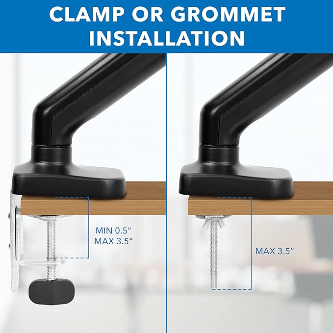 Mount-It! Laptop Desk Mount Arm with Gas Spring, Height Adjustable Laptop Stand for Desk, Fits Laptops up to 17 Inch, Full Motion Laptop Tray Mount with Clamp or Grommet Installation