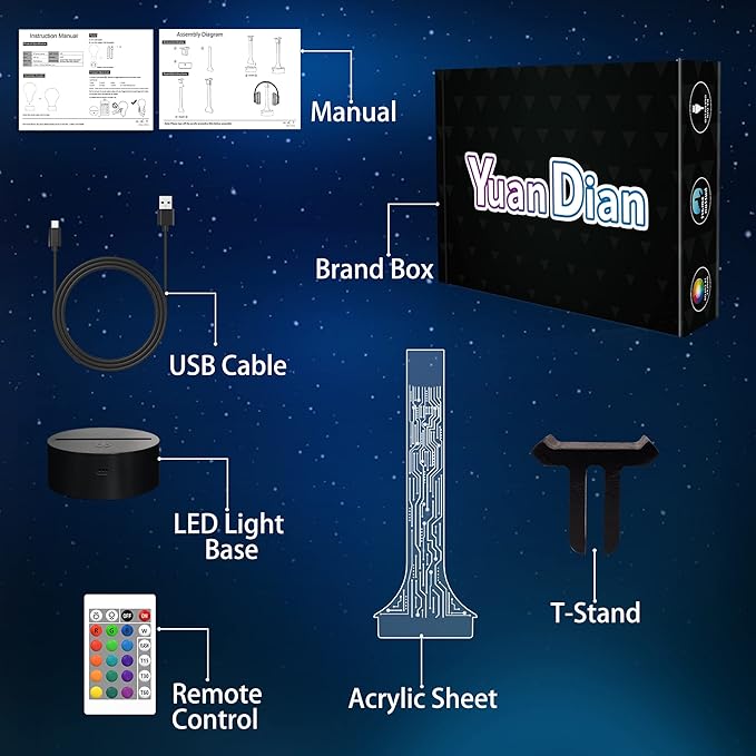 YuanDian Light up Headphone Stand for Desk, Gaming Headset Holder RGB with 16 Color Lights for Game Room Decor, Cool Gamer Gifts for Men Boyfriend (PCB)