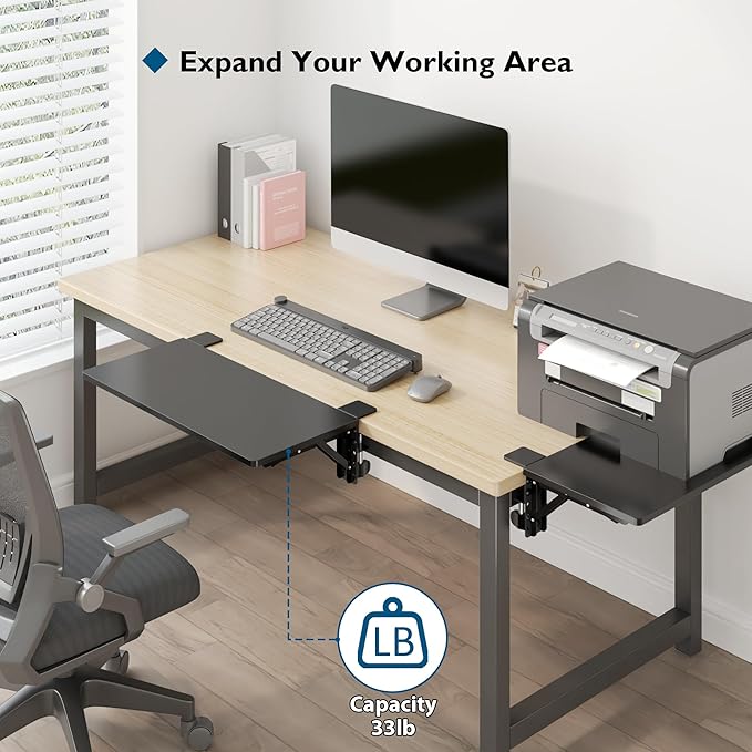 BONTEC Small Ergonomics Desk Extender Tray, 20x9.5 Inch Table Mount Arm Rest Shelf, 90ยฐ Foldable Keyboard Tray Platform, Clamp on Computer Arm Rest for Desk, Suitable for Office Desks, Black