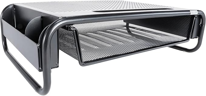 Allsop 32166 Metal Art Organizer 5 Riser Monitor Stand with Drawer and Side Caddies, Black