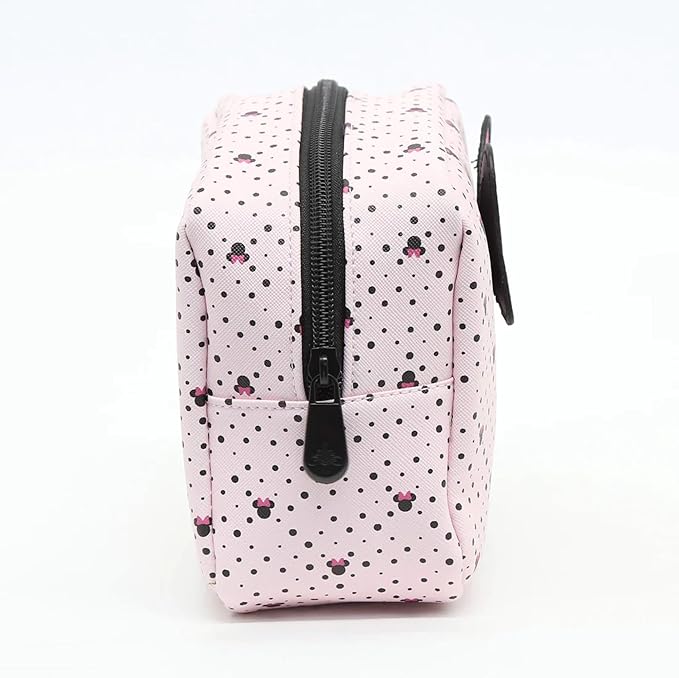 Impressions Vanity Disney Minnie Mouse 2 PCs Clutch Purses, Water Resistant Zippered Travel Makeup Clutch Bag Set for Holding Makeup Brush, Cosmetic, Toiletry, Skincare and Jewelry Accessories