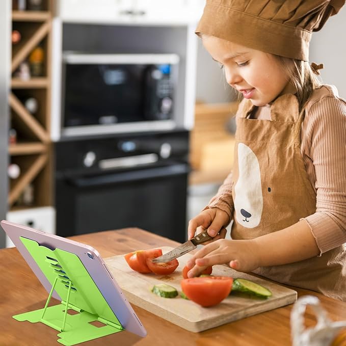 MSDADA Small Desk Book Stand Metal Reading Rest Book Holder Adjustable Cookbook Documents Holder Portable Sturdy Bookstands for Recipes Textbooks Tablet Music Books(Green)