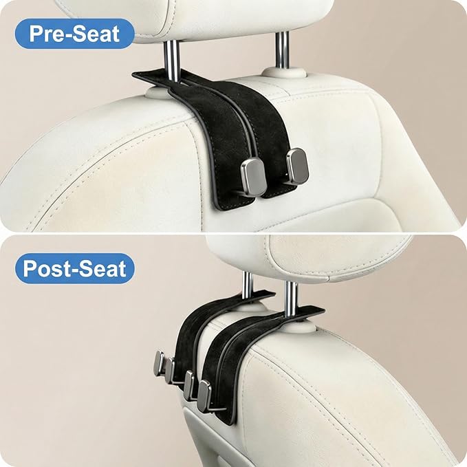 2-Pack Premium Purse Hook for Car, All-Metal Dual Hooks with Thickened Suede Leather - High Load-Bearing, Easy Installation, Universal Car Hooks for Purses and Bags