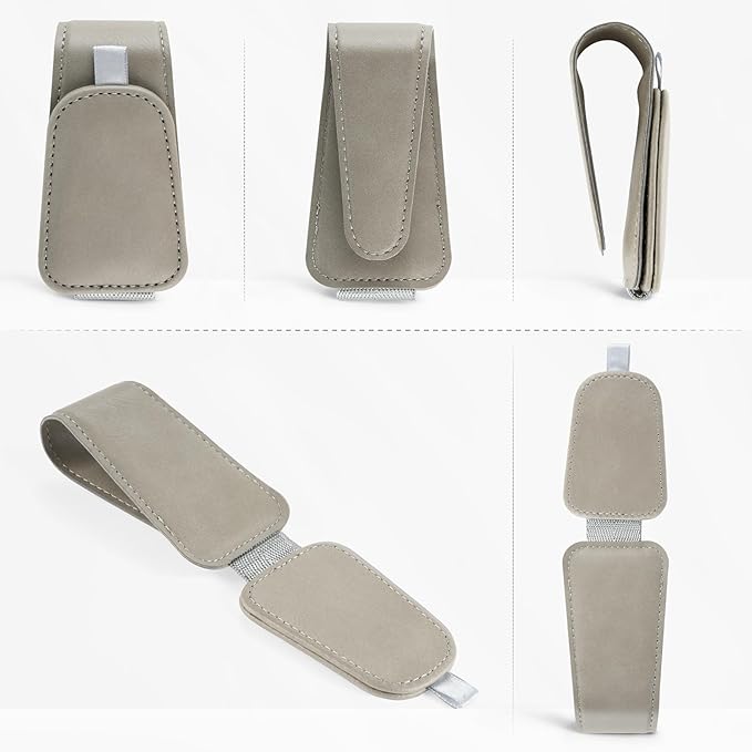 SINGARO 2Pack Sunglass Holder for Car Visor Sunglasses Holder Clip, Universal Non-Slip Magnetic Leather Glasses Eyeglasses Hanger Mounter, Truck Interior Car Visor Accessories for Woman Man, Gray