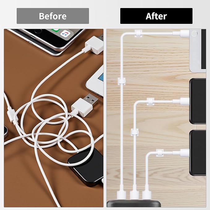 LinkDocs Cable Clips White, Adhesive Cord Clips, Cable Staples Outdoor Cable Management Wire Organizer Cord Holder for Under Desk, Car, Wall, TV PC Ethernet Cable (30 PCS White)