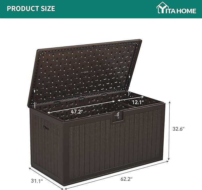 YITAHOME 230 Gallon Double-Wall Deck Box with Divider & Side Handles, Outdoor Large Storage for Patio Furniture Cushions, Garden Pool Accessories, Water Resistant & Lockable