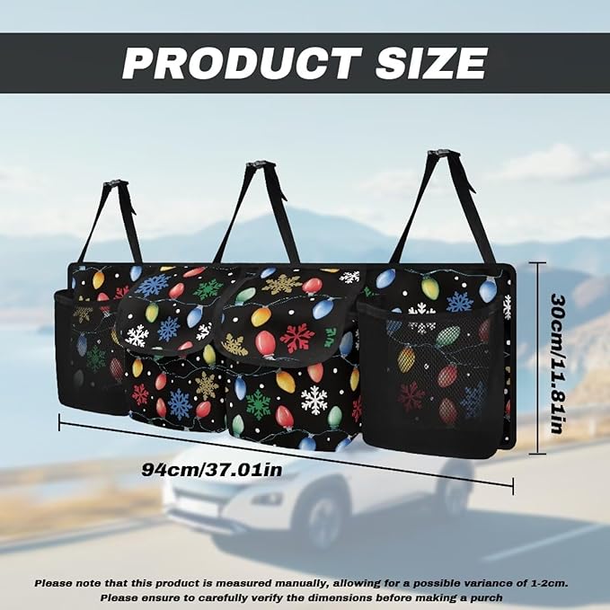 Car Trunk Organizer Christmas Snowflake Light Strips Car Back Seat Hanging Storage Bag Collapsible Large Capacity Storage Bag Automotive Interior Accessories for Sedans SUV Jeep