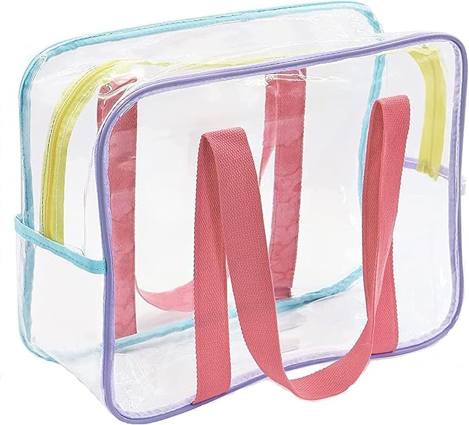 SxoSyo Clear Makeup Bags Large Travel Toiletry Bag for Women Transparent Bag Clear Cosmetic Bags with Handle Bathroom Organizer (Rainbow)