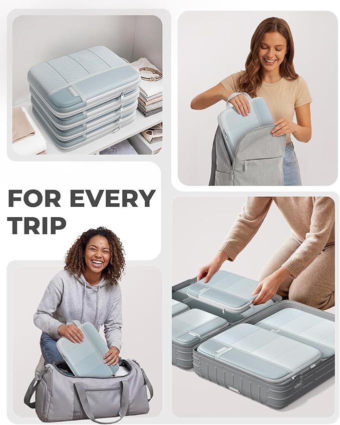Percover Compression Packing Cubes 6-Piece Set, Packing Cubes Compression for Travel with Multi-Size Organization, Travel Organizer for Carry On & Checked Luggage, Slate Blue
