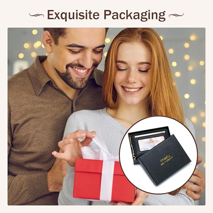 imeetu Rfid Credit Card Holder,Genuine Leather Businese Card Case,Rfid Blocking Wallet for Women & Men