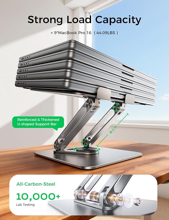 MAGIC JOHN Adjustable Laptop Stand for Desk, 360° Rotating Foldable Protable Laptop Riser Holder, Ergonomic Design Computer Notebook Stand Holder for MacBook Pro Air/Dell/HP 10-17.3"