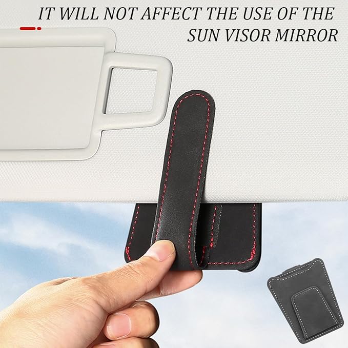 Sunglass Holder for Car Visor, Magnetic Leather Vehicle Eyeglass Hanger Holder, Automotive Interior Sun Visor Glasses Ticket Card Organizer Clip, Universal for SUV RV Lorry (Gray)