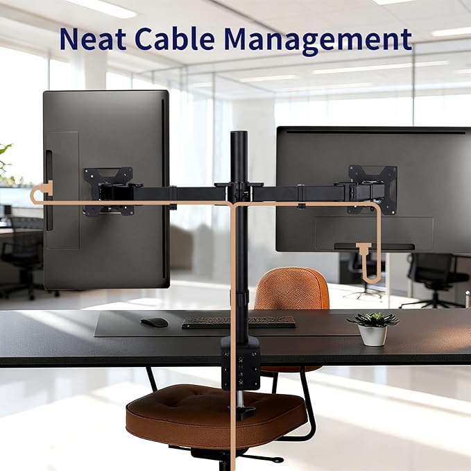 Dual Monitor Mount, Fully Adjustable Dual Monitor Stand for 13"-27" Screens, Holds Up to 22lbs Per Arm with C-Clamp & Grommet Base