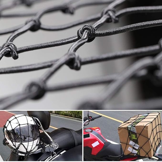 15"x15" Motorcycle Cargo Net Stretches to 30"x30" with 6 Hooks 2''x2'' Mesh for Motorcycle Motorbike Bikes