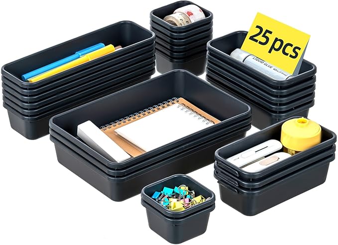 25 PCS Interlocking Desk Drawer Organizer Separator for Office,Bathroom,Kitchen,Makeup,Tool(4 Sizes)