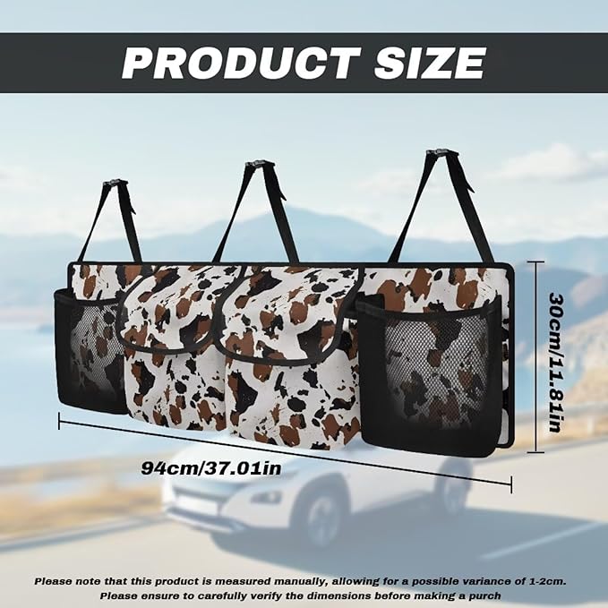 Cow Car Trunk Organizer and Storage,Backseat Hanging Organizer for SUV,Truck Waterproof,Collapsible Cargo Storage Bag with 4 Pockets,Car Interior Accessories for Men and Women