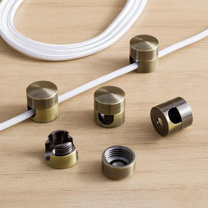 5 Sets Charger Holders for Cords, Antique Copper Color Adjustable Cable Anchor Holders, Adhesive Metal Cord Clips, Cable Management Wire Organizers for Desk, Office, Nightstand