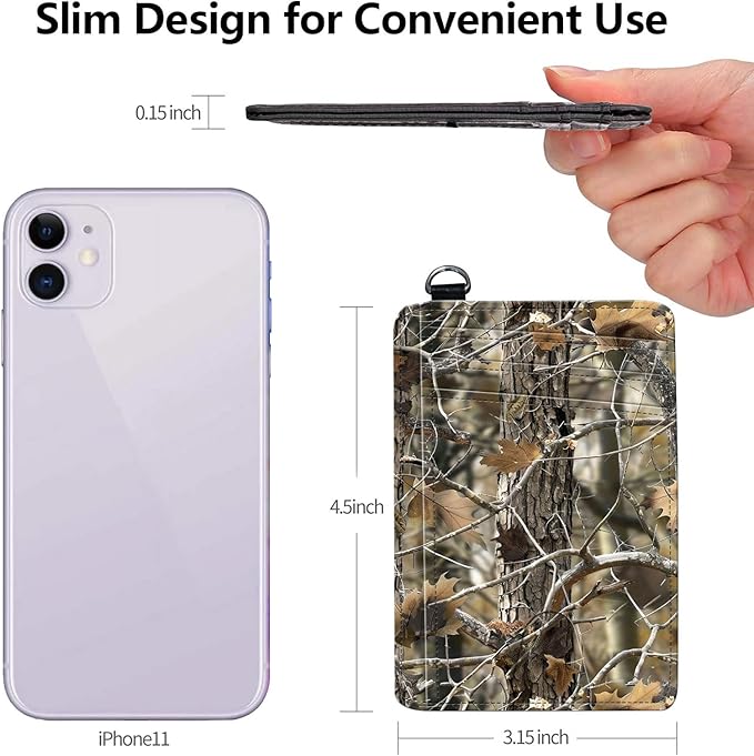 Slim RFID Blocking Card Holder Wallet with Wrist Strap - Minimalist Front Pocket Wallet, Forest camouflage Design, PU Leathe, for Men & Women, Ideal for Travel & Gifts
