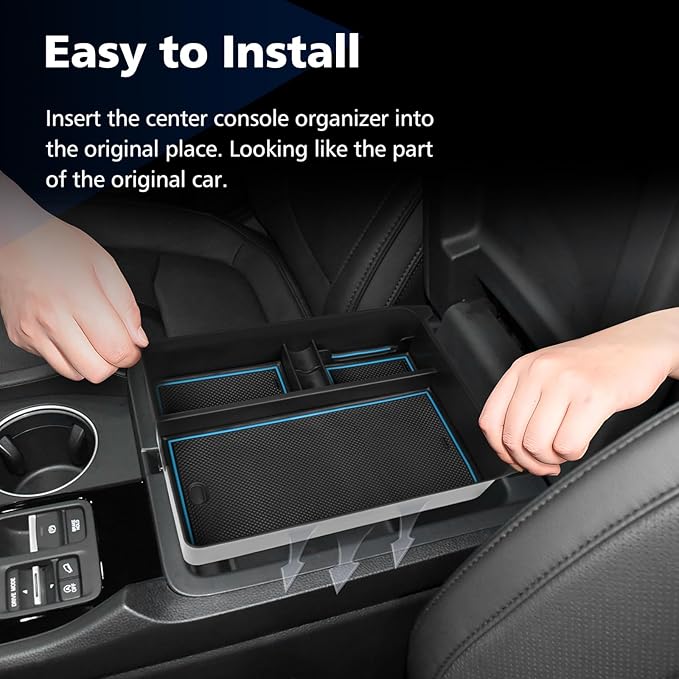 FIILINES Center Console Organizer for Honda Pilot 2023-2025/Ridgeline 2024-2025/Passport 2024-2026, Center Console Tray Secondary Armrest Storage Box ABS Insert Container with Anti-Slip Mats