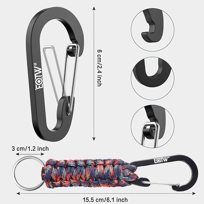 EOTW Carabiner Keychain,Paracord Keychain Small Aluminum Clip D Ring for Camping, Hiking, Fishing, Or As A Key Organizer
