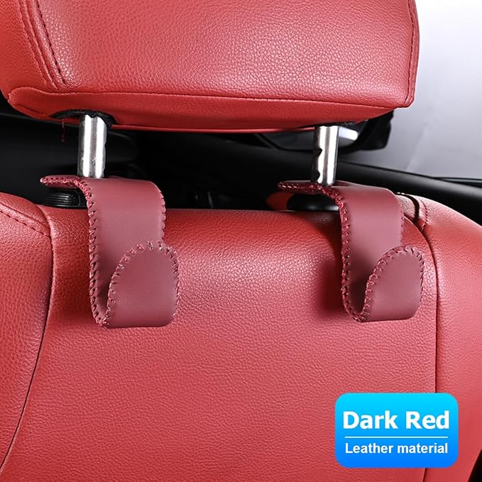 Zpana Car Headrest Hooks, 2PCS Leather U-Shaped Vehicle Purse Storage Hanging Holder for Purses Bags Coats, Automotive Seat Back Storage Organizer Hanger Accessories, Universal Fit (Wine Red)