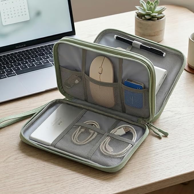 CAAORDKSO Electronics Organizer Travel Case, Large Cable Organizer Bag Water Resistant Double Layers Accessories Storage Bag Pouch, for Cord, Charger, USB, Power Bank, Earphone (Mint Green, X-Large)