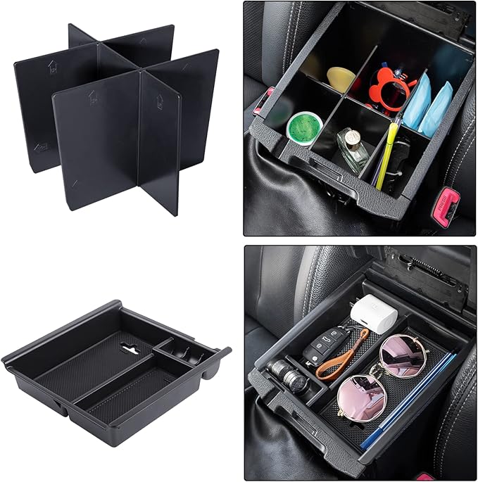 JDMCAR 2PCS Center Console Insert Set Compatible with Toyota Tacoma 2023 2022-2016, Console Armrest Box Insert Tray and Center Console Organizer Divider for Tacoma Accessories