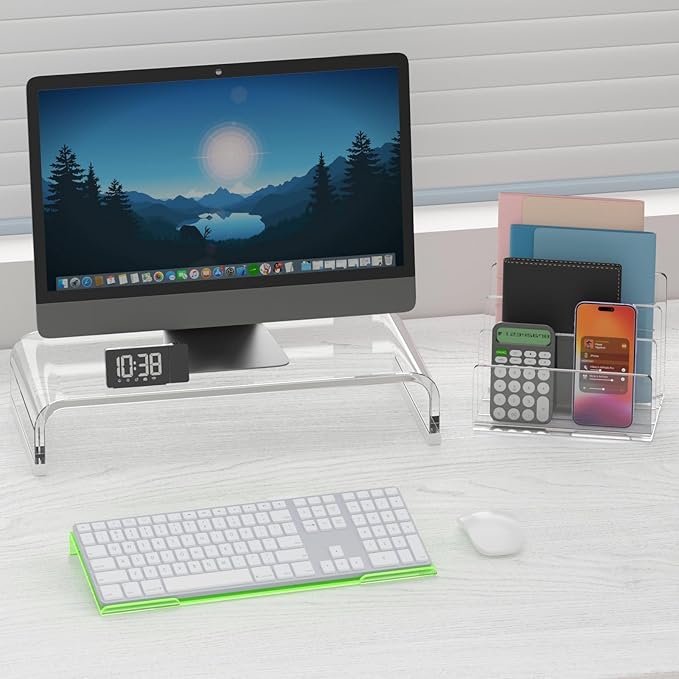 Richboom Epoptic Green Acrylic Tilted Computer Keyboard Holder for Easy Ergonomic Typing, Keyboard Stand for Office, Home, School, Fluorescent Green