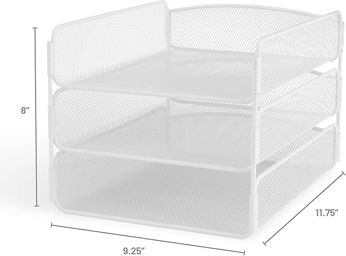 Safco Onyx Desk Organizer, 3 Trays, Office and Classroom Mailbox, Paper and Mail Sorter, Steel Mesh, White