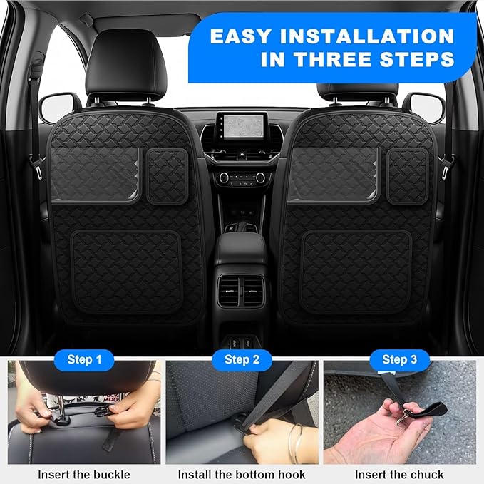 Back Seat Protector 2 Pack Fit For Nissan Rogue Car Kick Mats with Touch Screen Tablet Holder Storage Organizer Waterproof Dirt Proof Faux Leather Auto Accessories for Kids (1 Pair Black)