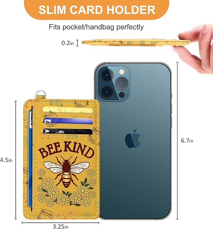 SEAVILIA Credit Card Holder for Women, Bee RFID Wallet Women, Slim Minimalist Front Pocket Card Holder, Cute Thin Travel RFID Blocking Card Case, Small Wallets Woman Gifts Girls