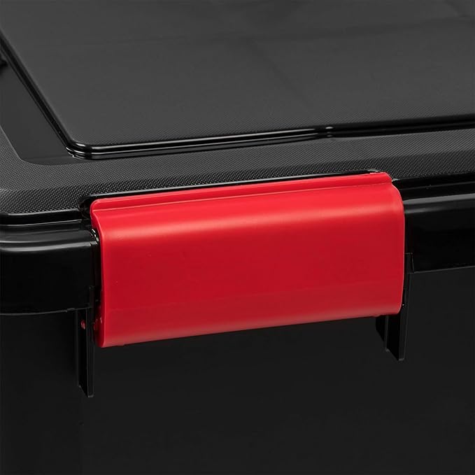 IRIS USA WeatherPro 74 Qt Storage Bins with Lids, 6 Pack, BPA-Free Plastic Gasket Box with Tight Latch and Seal, Stackable Nestable Tote Tub - Black/Red