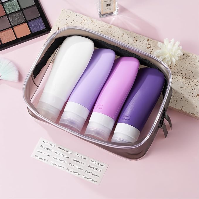 INSFIT Travel Bottles for Toiletries, TSA Approved 3oz Travel Size Containers, BPA Free Leak Proof Squeezable Silicone Tubes for Shampoo Conditioner Lotion Body Wash with Labels