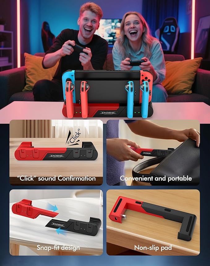 Charging Dock Compatible with Nintendo Switch/OLED Joy-Cons, Charging Station Supports simultaneous Charging of 4 Joy-con, Fully Charges Controllers in Just 2 Hours, All in One Solution for Switch