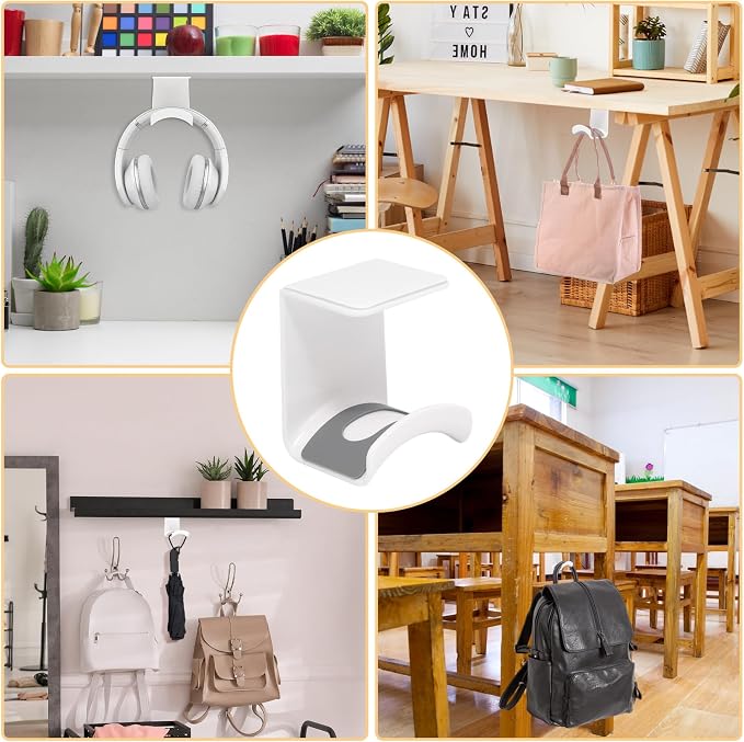 1Pcs White ABS Plastic Headphone Stand Hanger, Hanging Headset Holder Hook Under Desk, Adhesive Earphones Hangers for Desk Headphone Hanger, Most Headphones and Controller