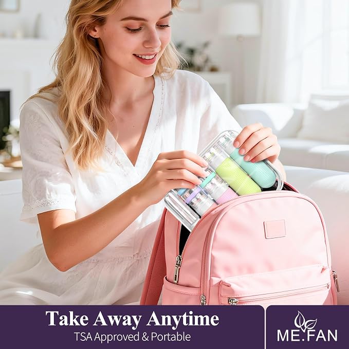 ME.FAN Travel Bottles for Toiletries,18 Pack Silicone Portable Size Bottle, TSA Approved Refillable Cosmetic Container Kits for Conditioner, Shampoo, Lotion,Face Cream - Bright