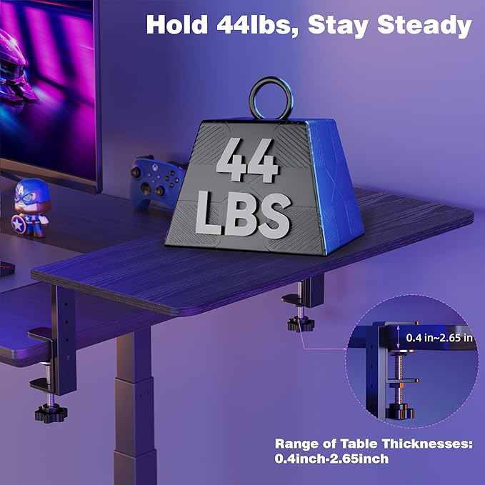 Desk Extender, 22-inch Clamp-On Desk Shelf, Height-Adjustable Desktop Shelf Organizer for Monitors Office and Gaming Accessories, Arm Support Table Extension, 44lbs Heavy Duty, Black