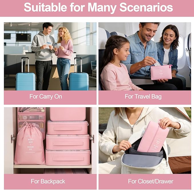 8 Set Packing Cubes for Travel,Suitcase Organizer Bags for Luggage with Shoe & Hanging Toiletry Bag, Vacation Essentials & Accessories for Cruise Ship, Airplane Must-Have,Road Trip & Camp Gifts(Pink)