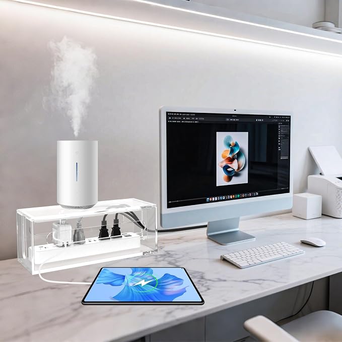 Cable Management Box Acrylic Cord Organizer Box Power Strip Storage Box to Hide Wires, Clear