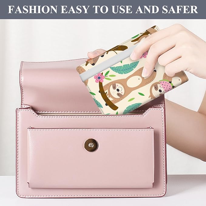 Passport Holder for Travel Essentials, RFID Premium Leather Passport Wallet Cover Case for Travel Must Haves Accessories, Passport Book Holders for Women Men Cute Sloth