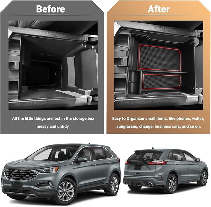 YEE PIN for 2024 Ford Edge Center Console Organizer Tray for 2021-2024 Edge SE/SEL/ST-Line/Titanium/ST Middle Console Organizer Center Console Storage Tray for 2024 Ford Edge SEL Accessories(Red)