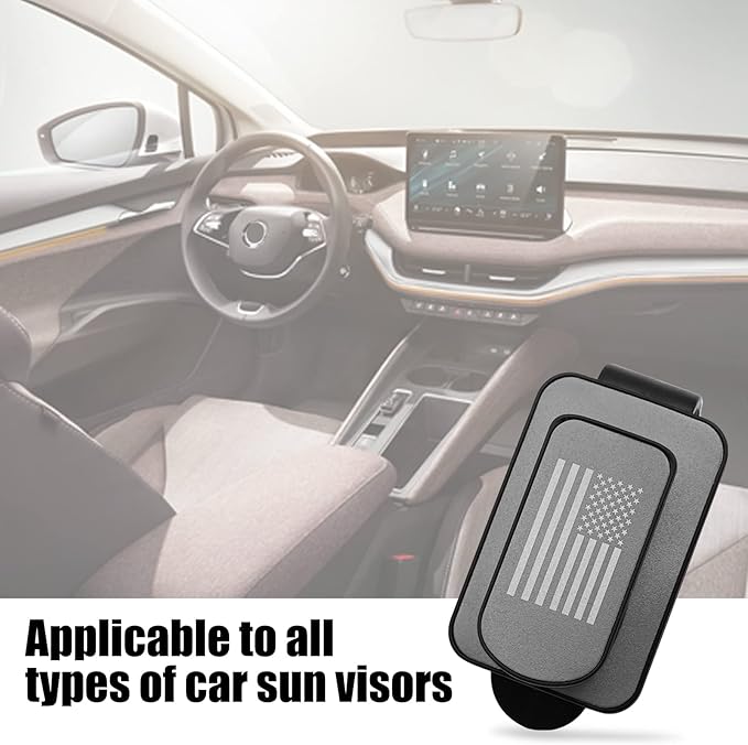Sunglass Holder for Car Visor, Multi-Function Ticket Card Clip Upgrade Metal Flag Personality Modeling for Car SUV Truck, American Flag Ticket Card Glasses Clip(Black/Gray)