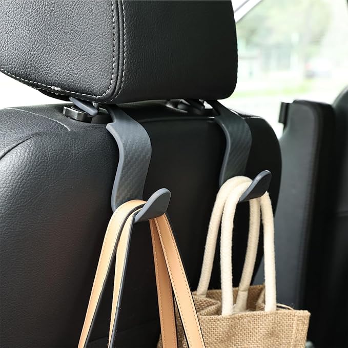 Osilly Car Seat Headrest Hook, 4 Pack Auto Seat Hanger Storage Organizer for Purse Handbag Coats Grocery Bags, Car Interior Accessories, Universal Vehicle Backseat Plastic Hanging Hook (Gray)