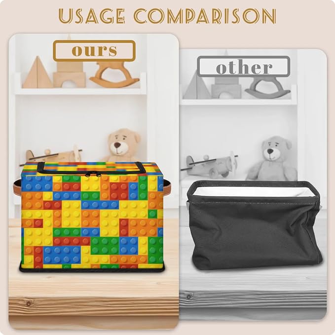 Storage Bins With Zipper Lid, Collapsible Trunk Organizer, Car Organizers and Storage Bins with Lids, Decorative Storage Boxes with Handle, Home Storage Baskets (Colorful Building Blocks)