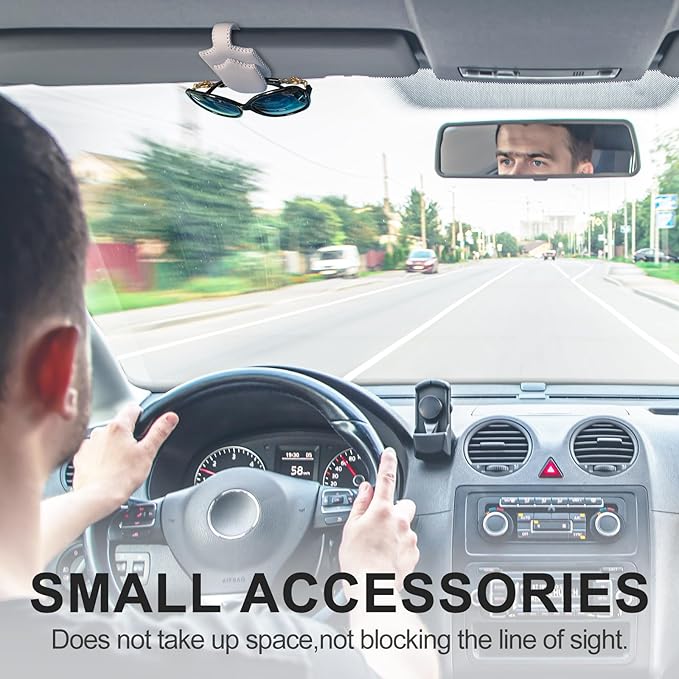 AMVOYOA Sunglass Holder for Car ,Hand Sewn Leather Sunglasses Clips for Car Visor ,Universal Car Magnetic Eyeglass Holder,Ticket Card Clip for Car Visor Accessories(Gray)