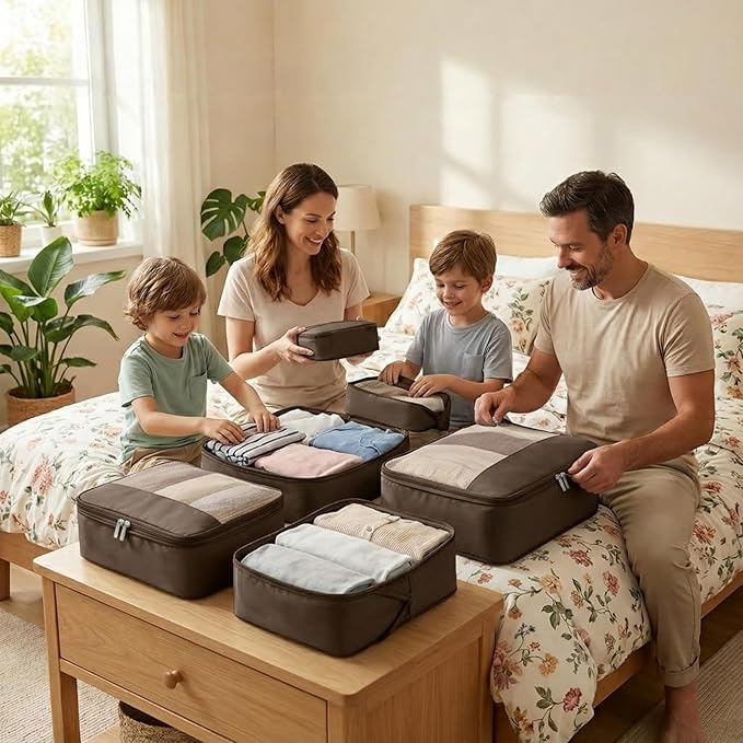 4 Piece Compression Packing Cubes for 3–7 Day Travel, Space Saving Travel Organizers with Breathable Mesh, Double-Zipper Packing Cubes for Carry-On & Suitcases (Gray)