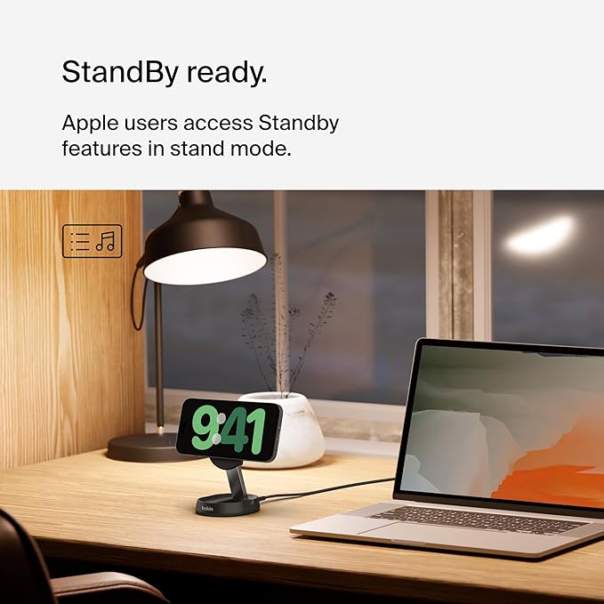 Belkin Convertible Magnetic Charging Stand 15W - MagSafe-Compatible Qi2-Certified Wireless Charging Station, iPhone Charger for Apple iPhone 16 Series, Airpods Pro, & More, No PSU - Black (2-Pack)