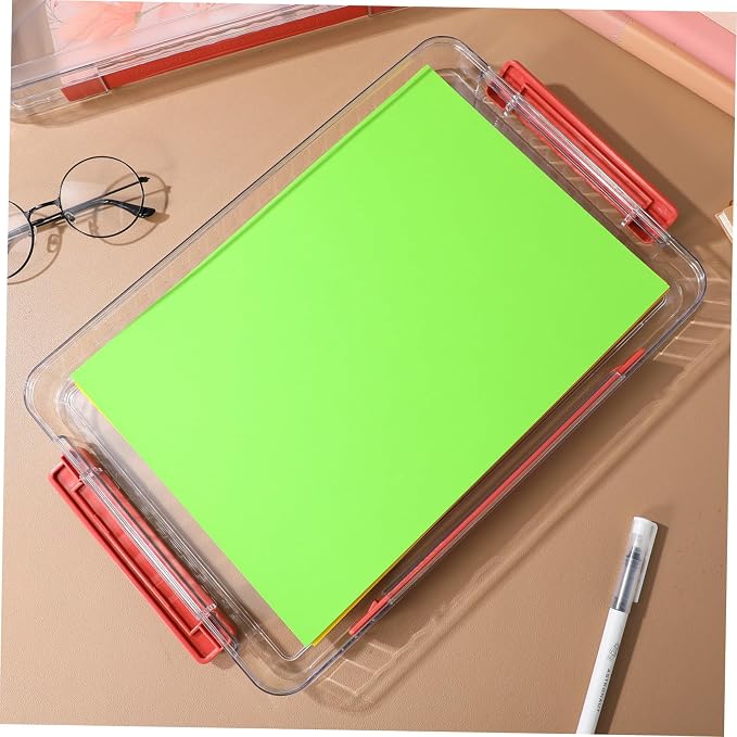 2pcs Clear Plastic File Storage Boxes with Lids and Handles Stackable Document Organizer Bins for Artwork Paper Magazines and Office Supplies Space-saving Desktop Containers