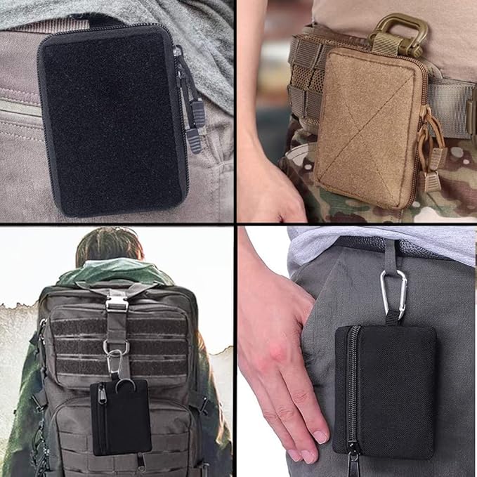 2pcs Compact Pocket Organizer Pouch Sets - Tactical Molle EDC Bags Medical Storage Pouch, Mini Size Belt Gear Organizer for Keychain Coin ID Card Holder Car Fob Waist Case Wallet Pack
