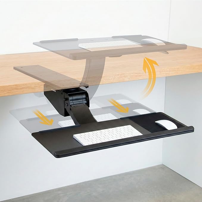 Mount-It! Under Desk Keyboard Tray, Adjustable Slide-Out Keyboard & Mouse Platform, 26.5" W × 10" D, Ergonomic Wrist Rest, Height Tilt & Swivel, Heavy-Duty Bolt-On Keyboard Drawer